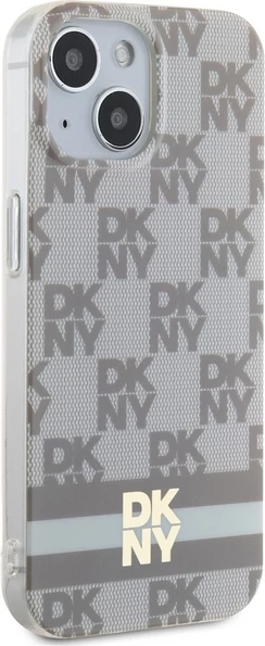 Mbështjellës DKNY IML Checkered Mono Pattern & Printed Stripes MagSafe për iPhone 15 Plus / 14 Plus, Bezhe