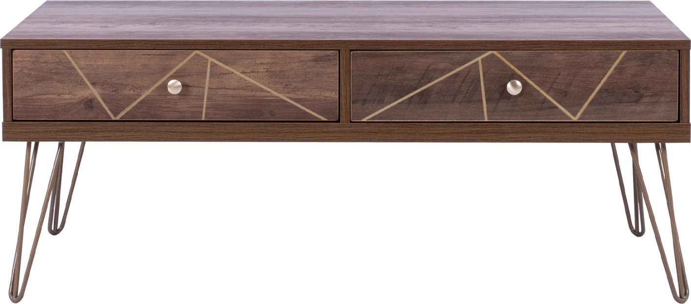 Tavolinë kafeje Kaitlyn FH8651, ngjyrë arre me ar, 110x59x42,5 cm