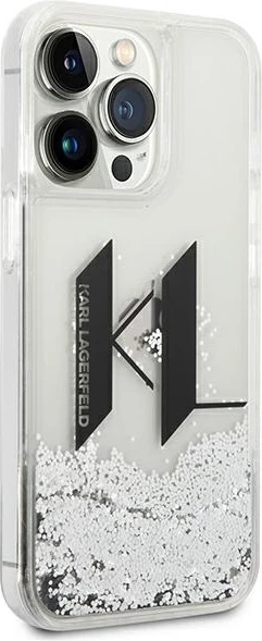 Mbështjellës Karl Lagerfeld KLHCP14LLBKLCS për iPhone 14 Pro 6.1", Liquid Glitter Big KL, argjendtë