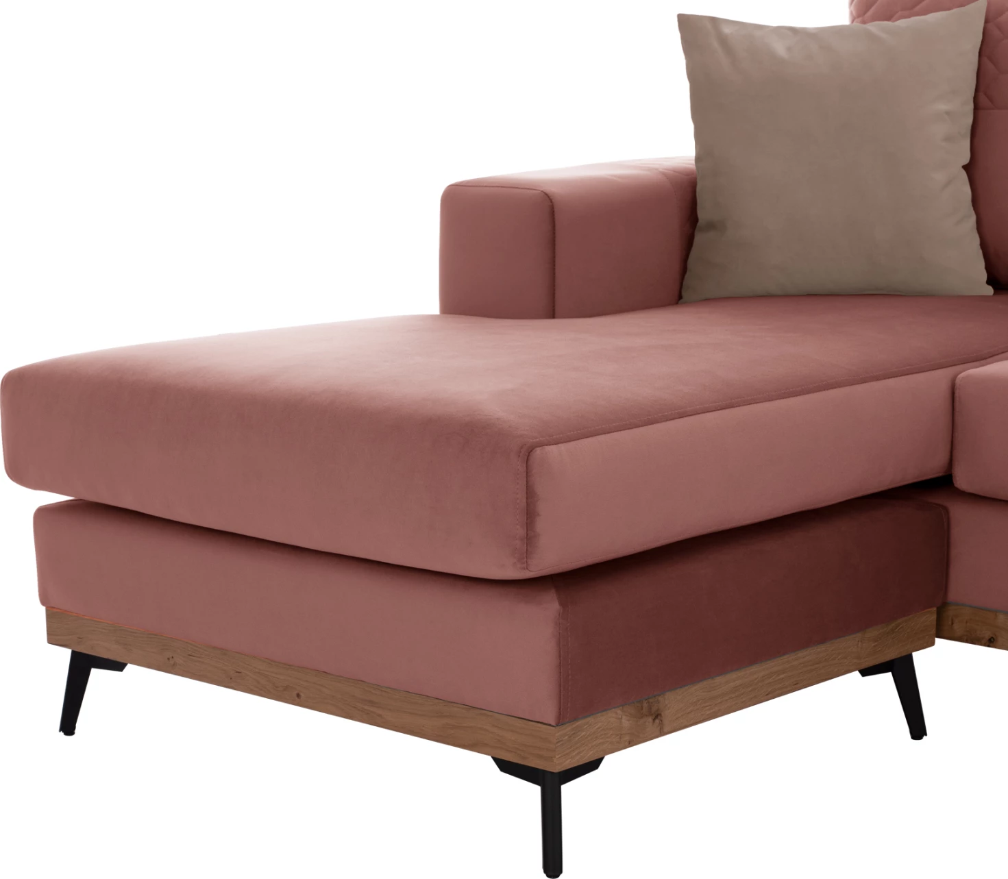 Divan qoshe PORTOFINO, rozë e zbehtë, këmbë të larta, 2 pjesë, pëlhurë rezistente ndaj njollave dhe ujit