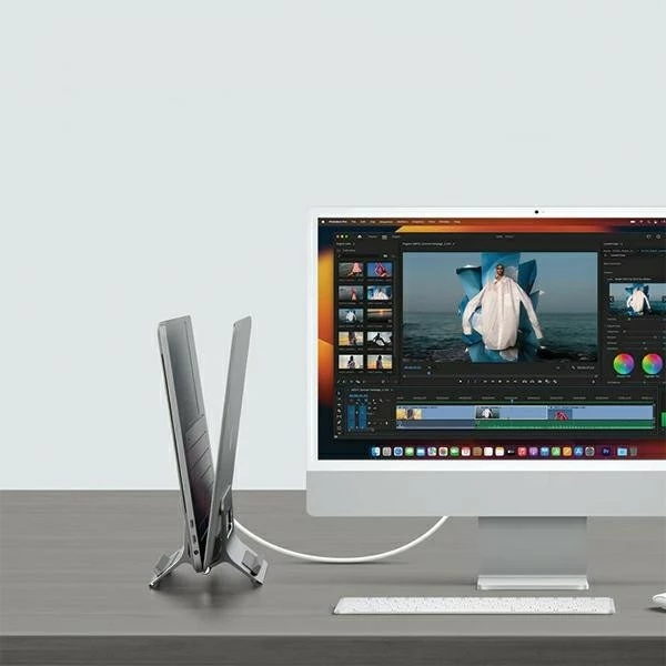 Mbajtës vertikal për laptop SODI SMS-300, alumin, vetë-rregullues me gravitet, deri 27 mm, 162 x 88 mm, argjendtë