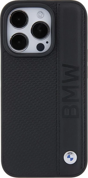 Mbështjellës BMW Leather Textured & Stripe për iPhone 15 Pro, i zi
