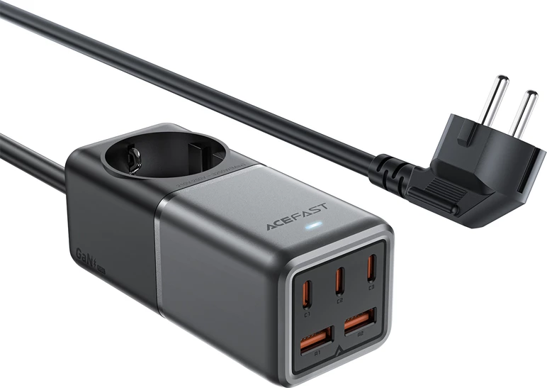 Karikues desktop Acefast Z2 GaN, 75W, 3x USB-C, 2x USB-A, zezë/gri