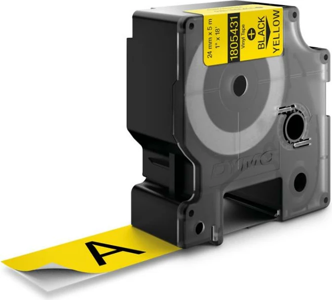 Shirit etiketimi vinil Dymo Rhino 1805431, i zi në të verdhë