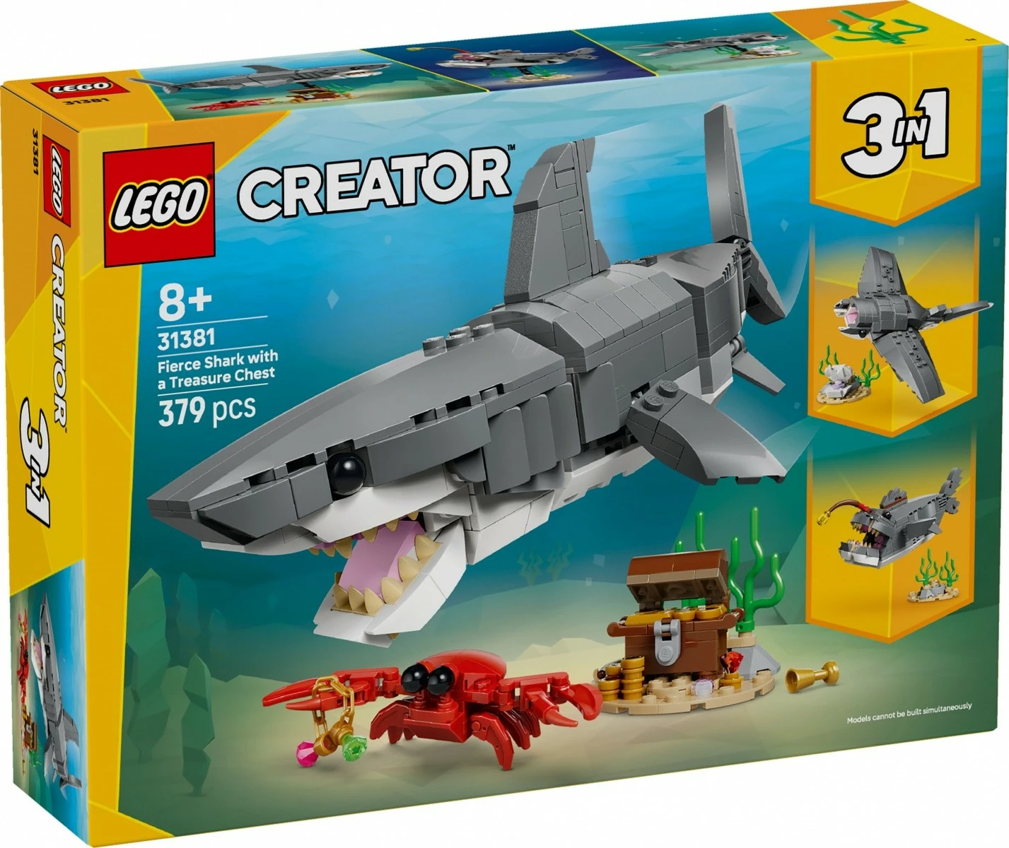 Set blloqe LEGO Creator 3‑in‑1 31381, peshkaqen dhe arkë thesari, 379 pjesë, 8+