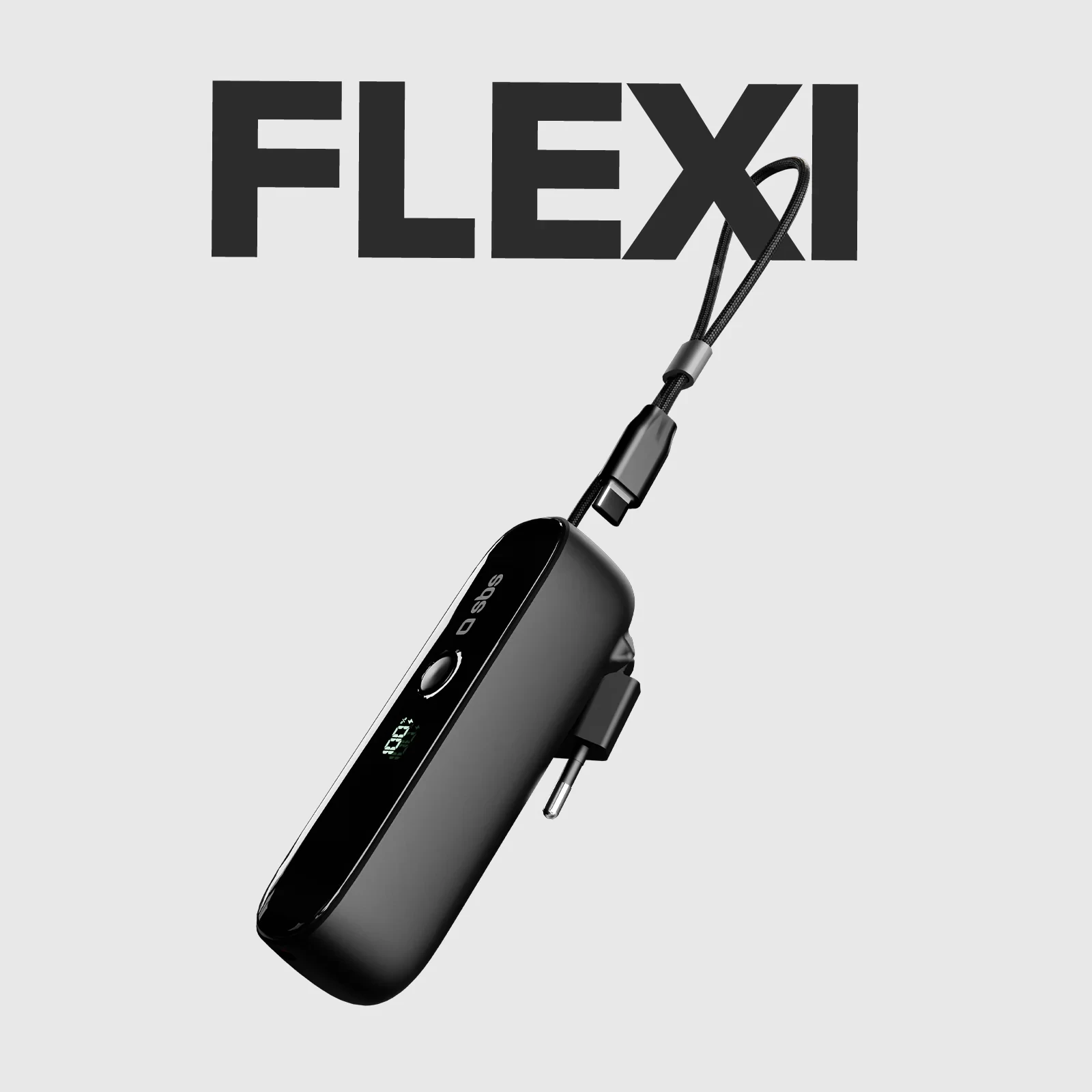 Power bank SBS Hybrid PD 20W 5000mAh me kabllo të integruar USB-C dhe prizë të palosshme, e zezë