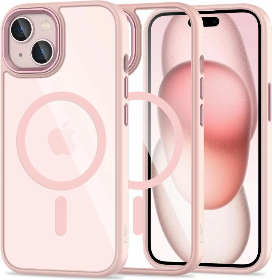 Mbështjellës Tech-Protect MagMat MagSafe për iPhone 15, Transparent Rozë