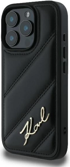 Mbështjellës Karl Lagerfeld Quilted Signature për iPhone 16 Pro, i zi