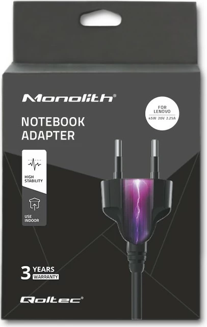 Adapter rryme për laptop Qoltec 50098.45W, 20V, 2.25A, Slim Tip + Pin, i zi