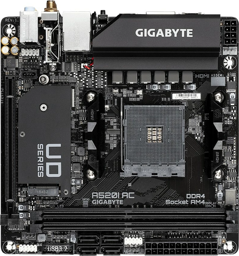Pllakë amë Gigabyte A520I AC, mini ITX, Socket AM4, Wi-Fi, e zezë