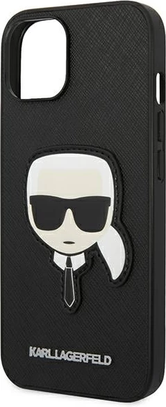 Mbështjellës Karl Lagerfeld KLHCP14MSAPKHK për iPhone 14 Plus 6.7", hardcase, Saffiano Karl's Head Patch, i zi