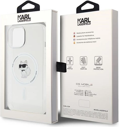 Mbështjellës Karl Lagerfeld IML Choupette MagSafe për iPhone 15, transparent