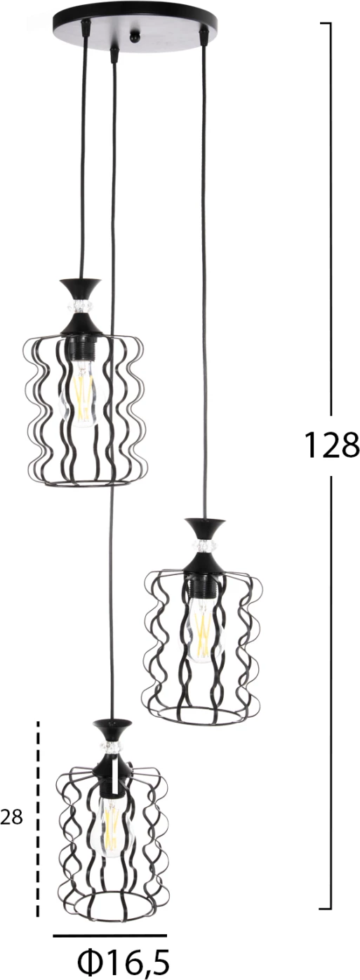 Llambë varëse tavani, 3 drita, metal i zi, FH4089, Φ34x128H cm