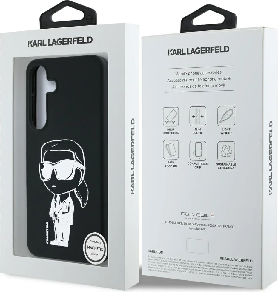Mbështjellës Karl Lagerfeld Silicone Graffiti Ikonik me MagSafe për Samsung Galaxy S25, zi