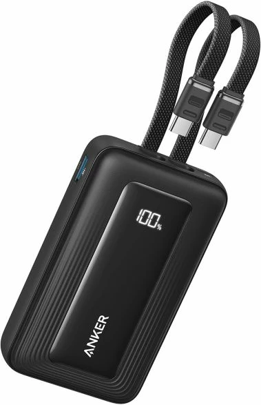 Powerbank Anker Zolo 20000 mAh 45W me kabllo USB-C të integrume, e zezë