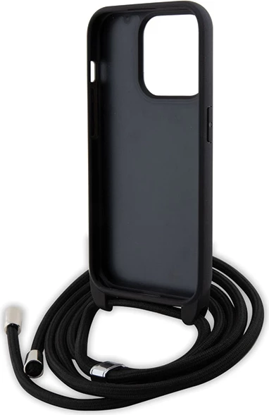 Mbështjellës Karl Lagerfeld Crossbody Saffiano Monogram Metal Pin Karl & Choupette për iPhone 15 Pro, e zezë