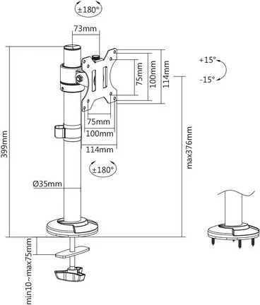 Mbajtës tavoline për monitor Digitus DA-90397, 15-32", ngjyrë e zezë mat