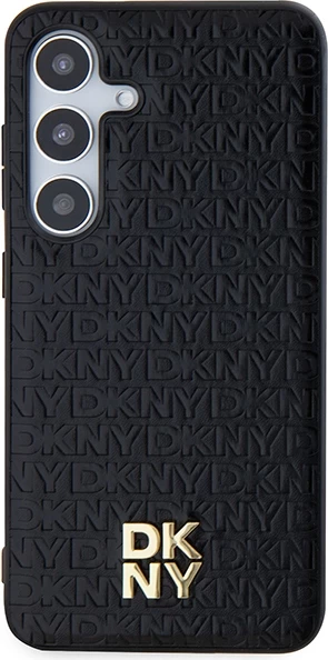 Mbështjellës DKNY Leather Pattern Metal Logo MagSafe për Samsung Galaxy S24+, i zi