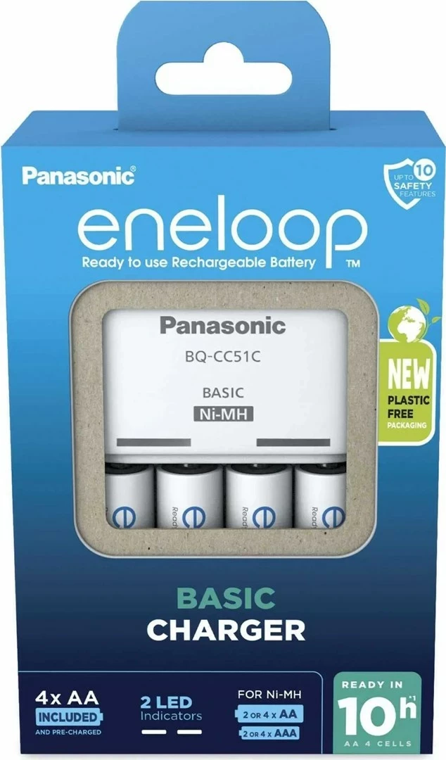 Karikues baterish Panasonic Eneloop Basic BQ-CC51 me 4x AA 2000 mAh, Bardhë