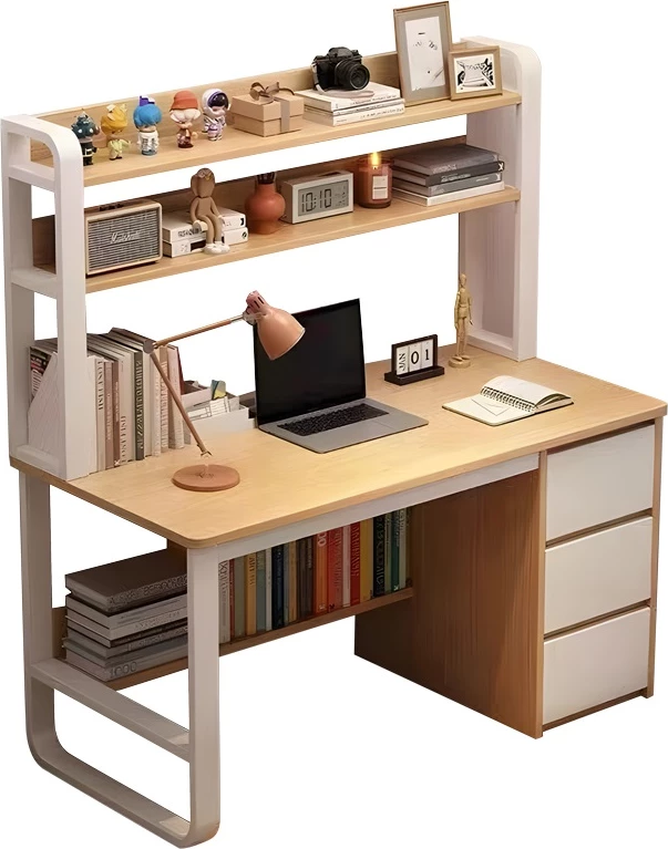 Tavolinë pune me raft, ngjyrë natyrale dhe e bardhë, 120x50x147cm