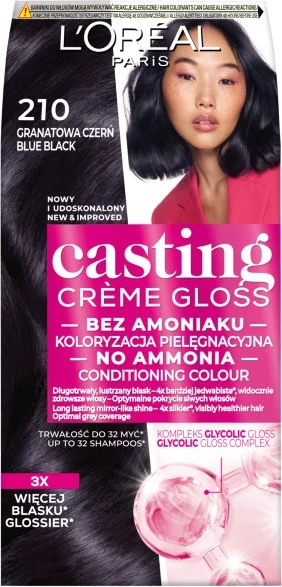 Ngjyrë për flokë L'Oreal Paris Casting Creme Gloss për femra 210 Navy Black, 1 copë