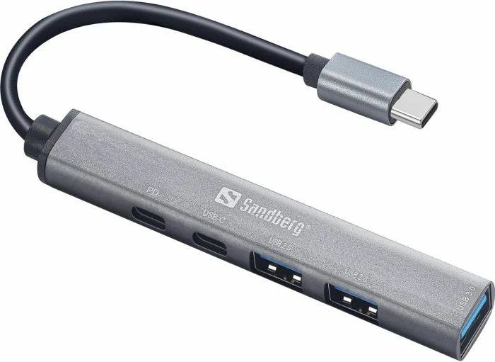 Hub USB-C SANDBERG SAVER 336-50, 3x USB-A + 2x USB-C, PD 65W, argjendtë