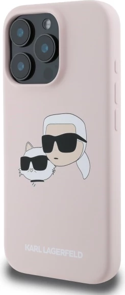 Mbështjellës Karl Lagerfeld Silicone Case Heads Print MagSafe për iPhone 16 Pro Max, Rozë