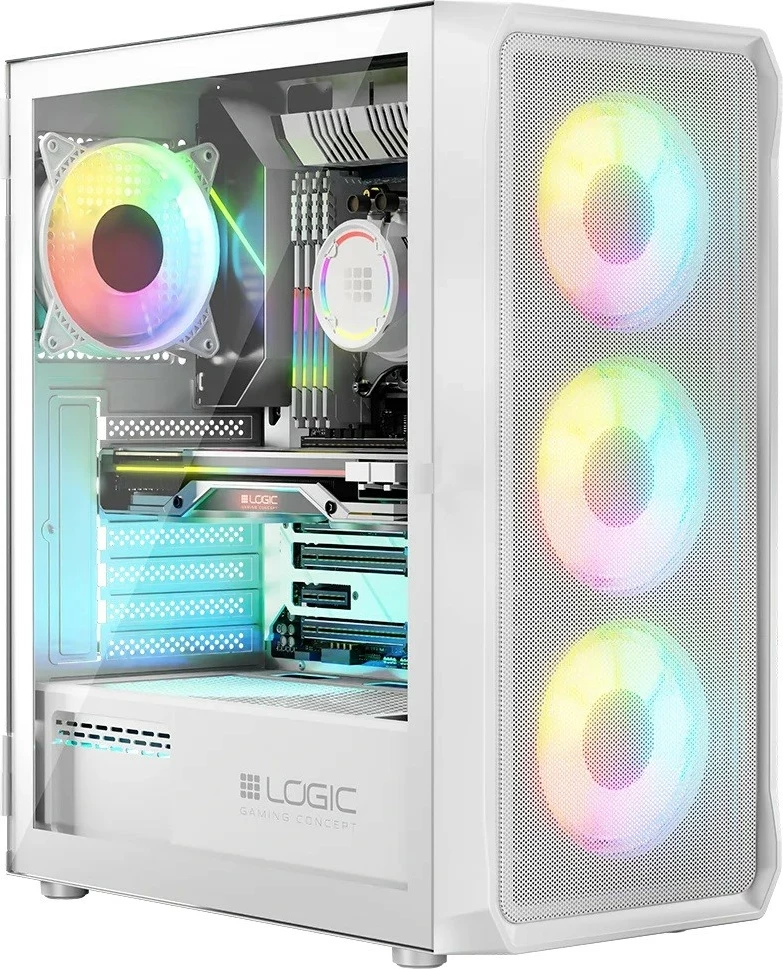 Kasë PC Logic Concept Portos ARGB Midi Tower, ATX/Micro ATX, x4 ARGB, panel anësor xham i kalitur, USB 3.0, White