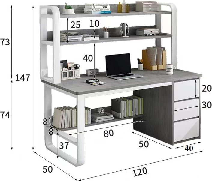 Tavolinë pune me raft, ngjyrë gri-bardhë, 120x50x144cm