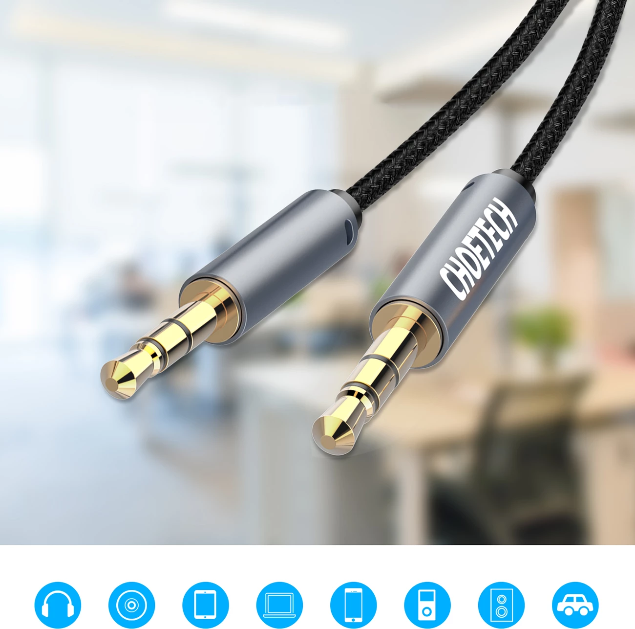 Kabllo audio Choetech AUX002, mini jack 3.5mm (mashkull-mashkull), 1.2m, e zezë