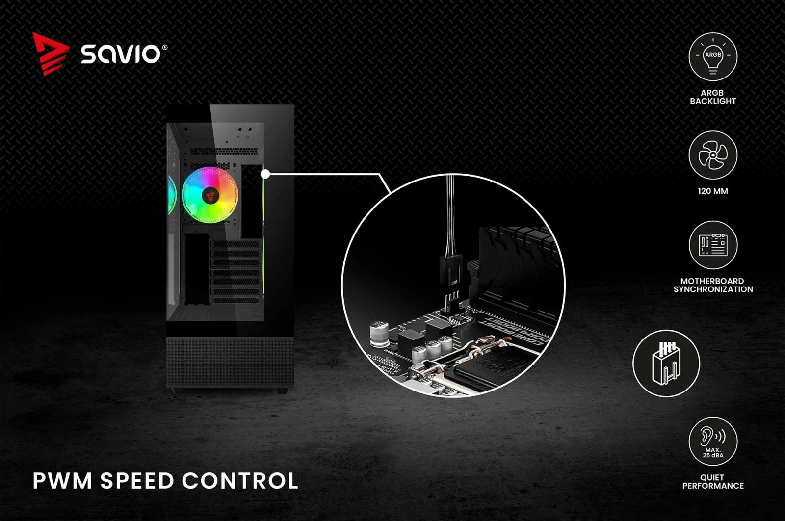 Ventilator kompjuteri Savio BLAST 120mm ARGB, 3-pin 5V, 4-pin 12V, i zi