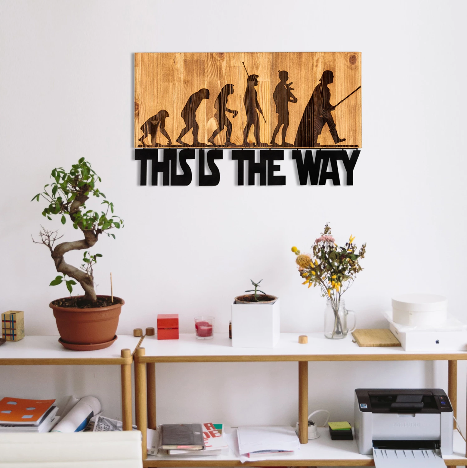 Dekor muri prej metali e druri, ngjyrë e zezë, 58x3x37cm, THIS IS THE WAY