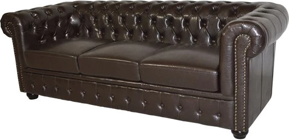 Divan 3 vendesh Chesterfield FH3009.01 lëkurë sintetike ngjyrë kafe e errët 208x90x73 cm