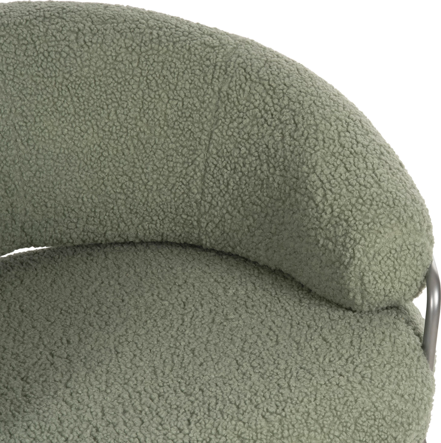 Fotelje TRUDI FH8639.27, ngjyrë fistik, pëlhurë boucle dhe kornizë metalike argjendi, 84x79x76H cm