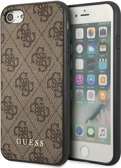 Mbështjellës Guess 4G Metal Gold Logo për iPhone SE 2022/2020/7/8, Kafe
