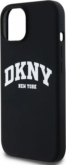 Mbështjellës DKNY Liquid Silicone me logo të bardhë, MagSafe, për iPhone 15 / 14 / 13, i zi