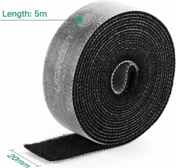 Organizues kabllosh UGREEN 40356, shirit me ngjitje (hook & loop) 5 m x 2 cm, i zi, polybag
