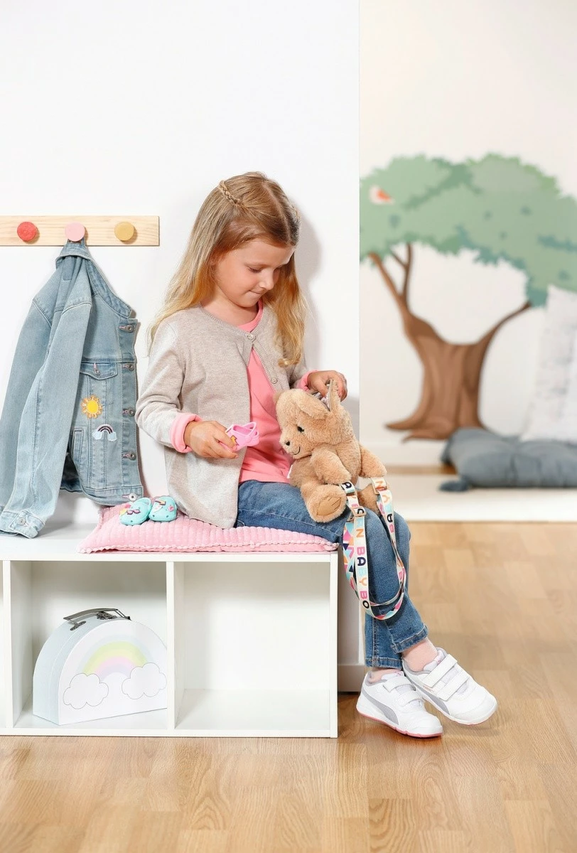 Çantë shpatulle, Baby Born, Bear Bag 836354-116724, formë arushi, me zinxhir dhe rrip supi i markës, për fëmijë 3+, Bezhë