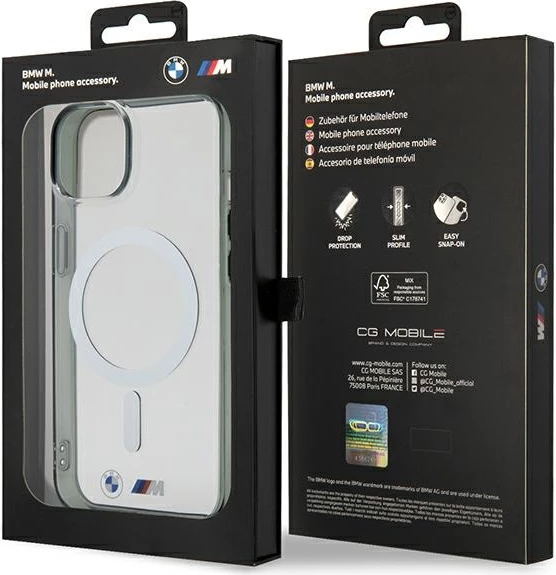 Mbështjellës BMW Silver Ring MagSafe për iPhone 14 6.1", transparent