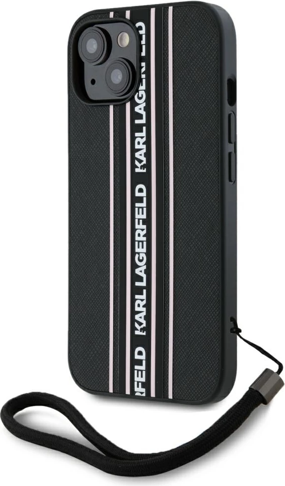 Mbështjellës Karl Lagerfeld Saffiano Athleisure Stripes Cord për iPhone 15, Rozë