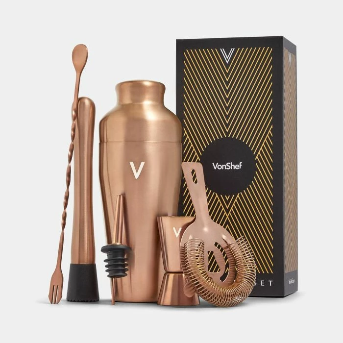 set kokteji VonShef Parisian 6 copë, shaker 500 ml, rozë ari