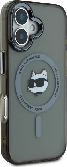 Mbështjellës Karl Lagerfeld IML Metal Choupette Head MagSafe për iPhone 16 Plus, Zi
