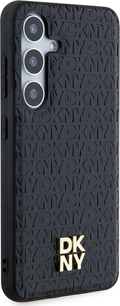 Mbështjellës DKNY Leather Pattern Metal Logo MagSafe për Samsung Galaxy S24, i zi
