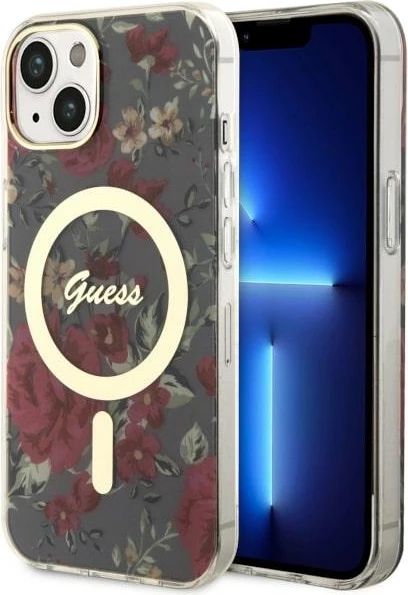 Mbështjellës Guess GUHMP14MHCFWSA për iPhone 14 Plus 6.7", Flower MagSafe, Gjelbër