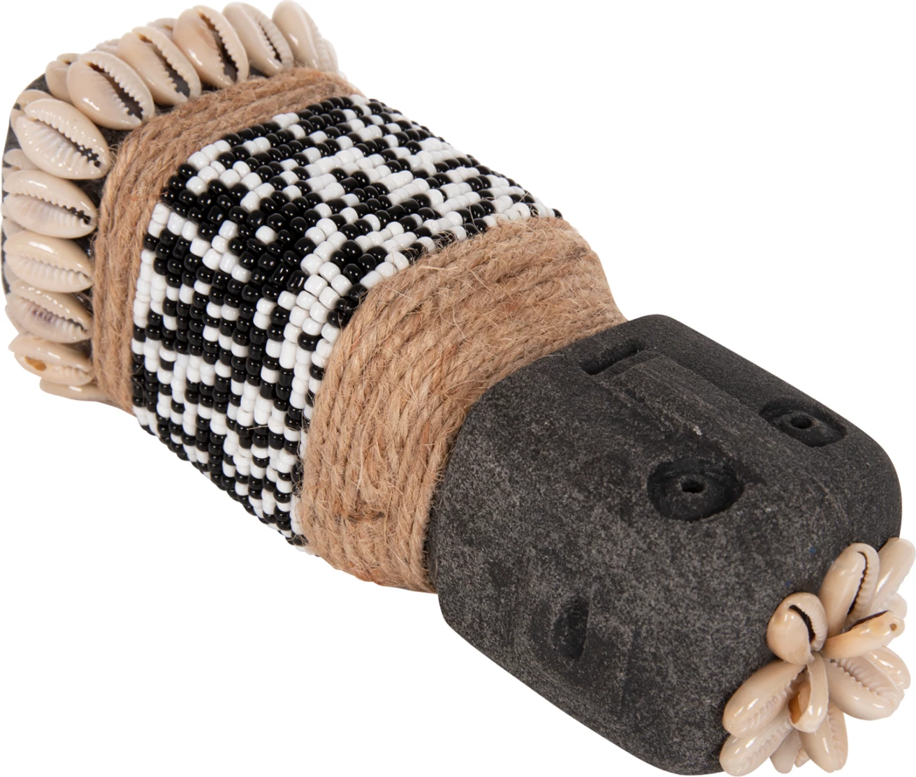 Statujë tavoline SUMBA FH4311 prej guri të zi Paras, me rruaza dhe litar Seagrass, 7x7x17H cm