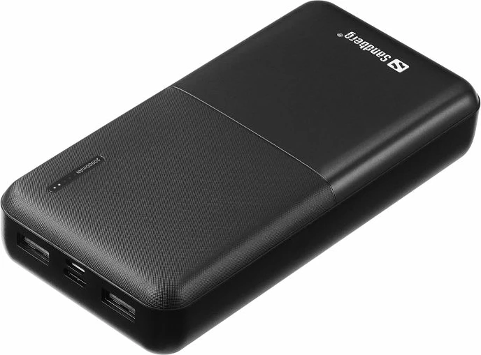Powerbank Sandberg Saver 320-42 20000 mAh, PD 20W, USB-C + 2x USB-A, e zezë, set me kabllo USB-C