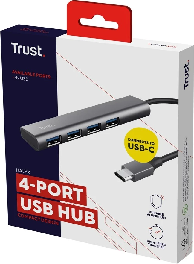 Hub USB Trust Halyx, Gri