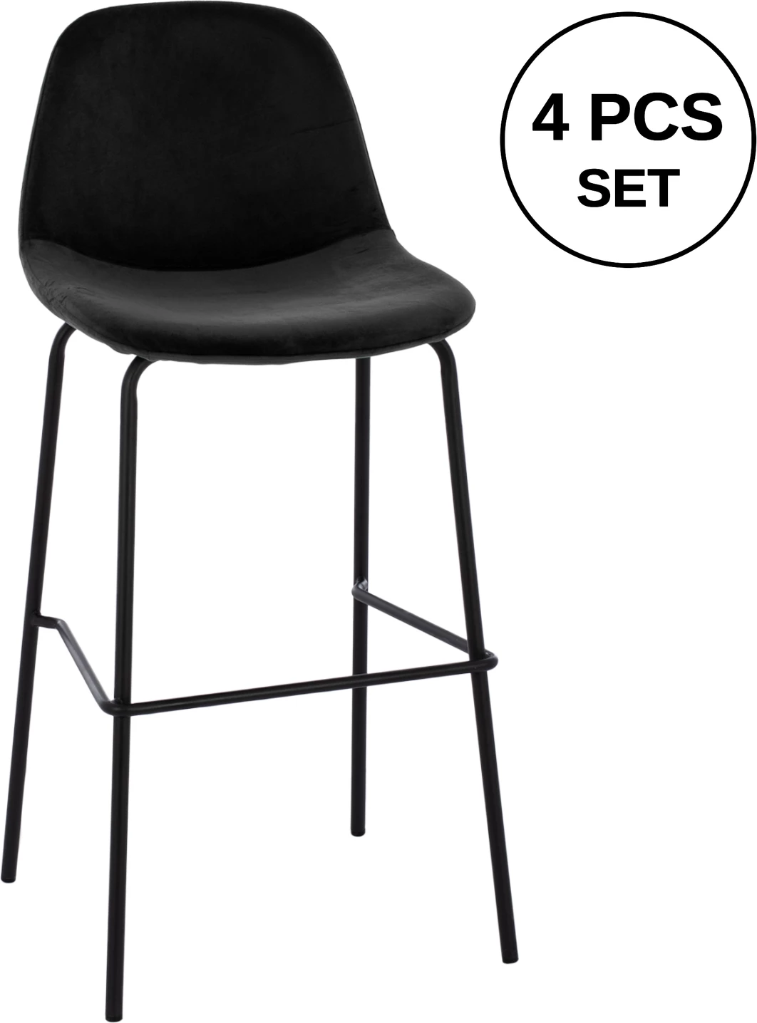 Karrige për bar VINCENT FH8579.14, kadife e zezë, kornizë metalike, 56.5x47x106 cm., set prej 4 copë