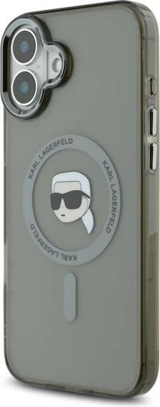 Mbështjellës Karl Lagerfeld IML Metal Karl Head MagSafe për iPhone 16 Plus, Zi