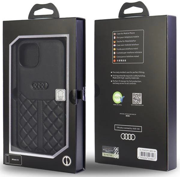 Mbështjellës Audi Genuine Leather për iPhone 11/XR 6.1", lëkurë natyrale, i zi